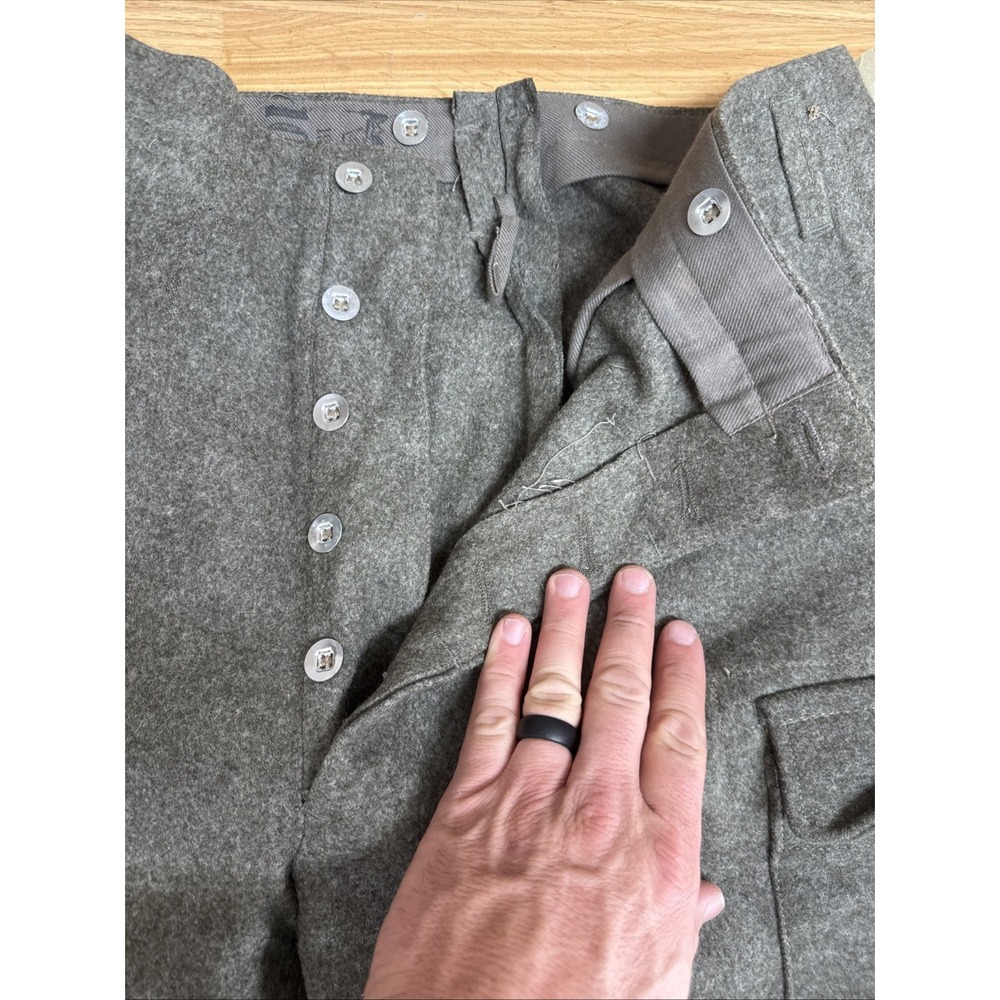 Vintage M39 WW2 40s 1946 Swedish Army Gray Wool Cargo Trousers Pants 34x33 - Picture 3 of 11